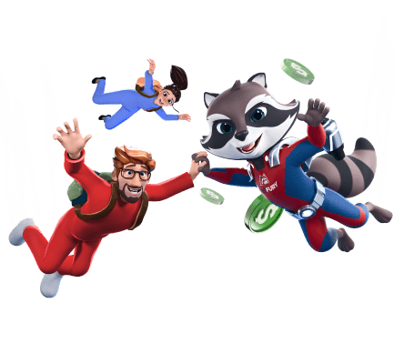 parachuting raccoon